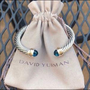 David Yurman 7mm Cable Cuff w/ Blue Topaz & 14K